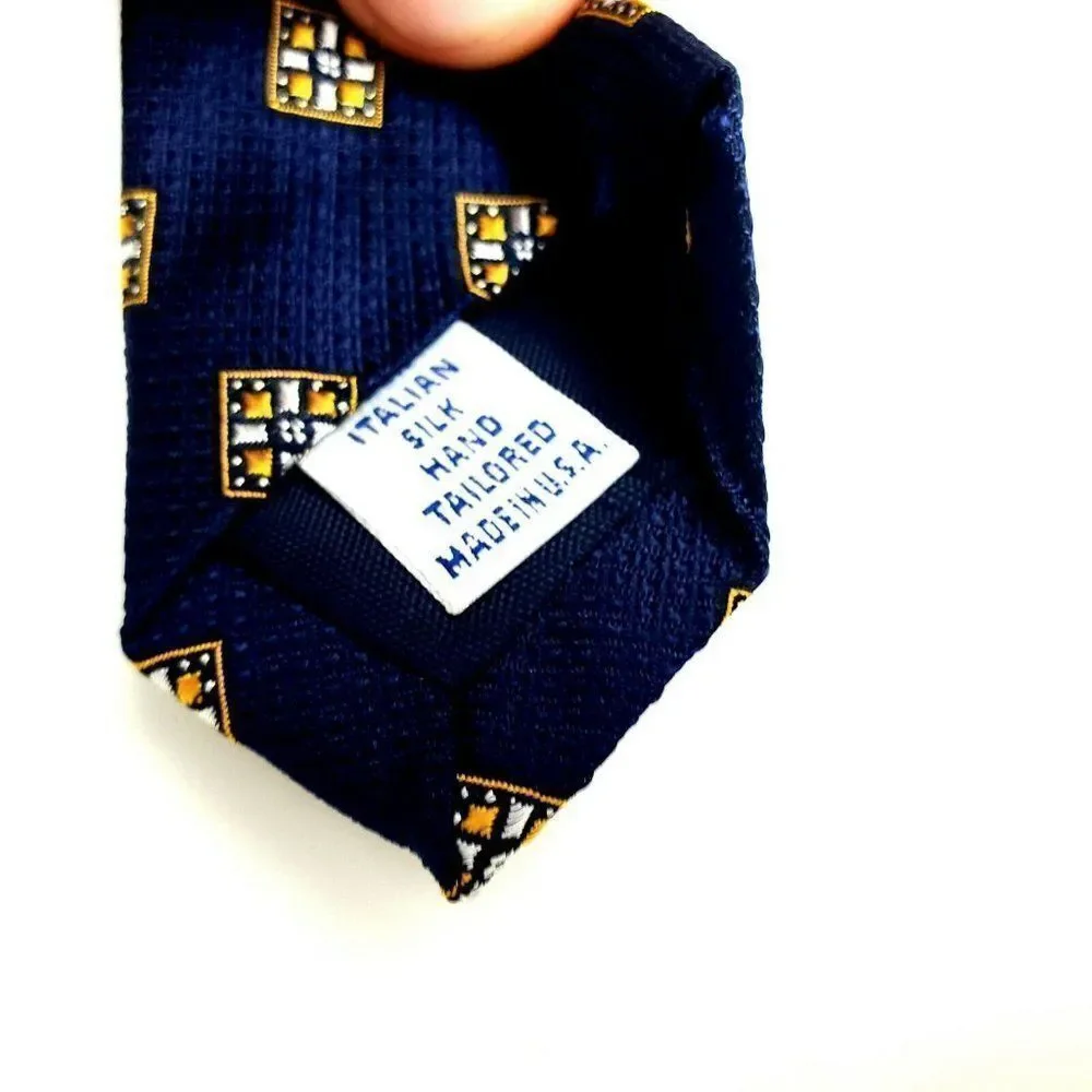 Paul Fredrick‎ Silk Tie Blue Woven Geometric Short
